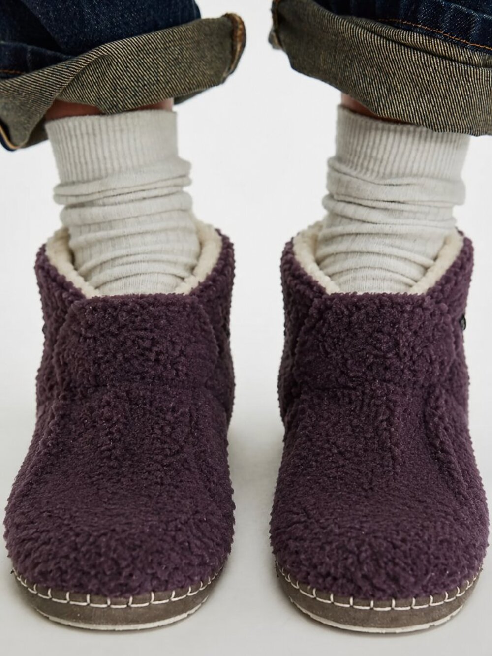 L.L.Bean Women's Cozy Slipper Booties In Purple Pile Fleece Size 7 Medium